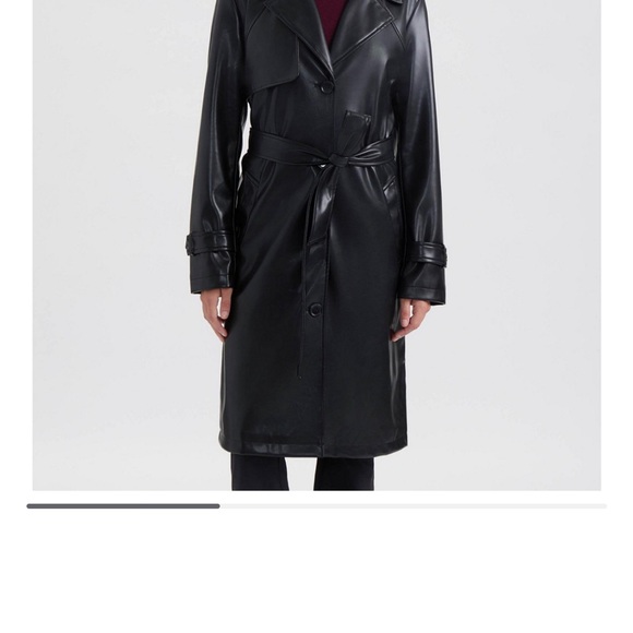 Ellen Tracy Women’s Faux Leather Trench Coat – Black - Picture 2 of 7